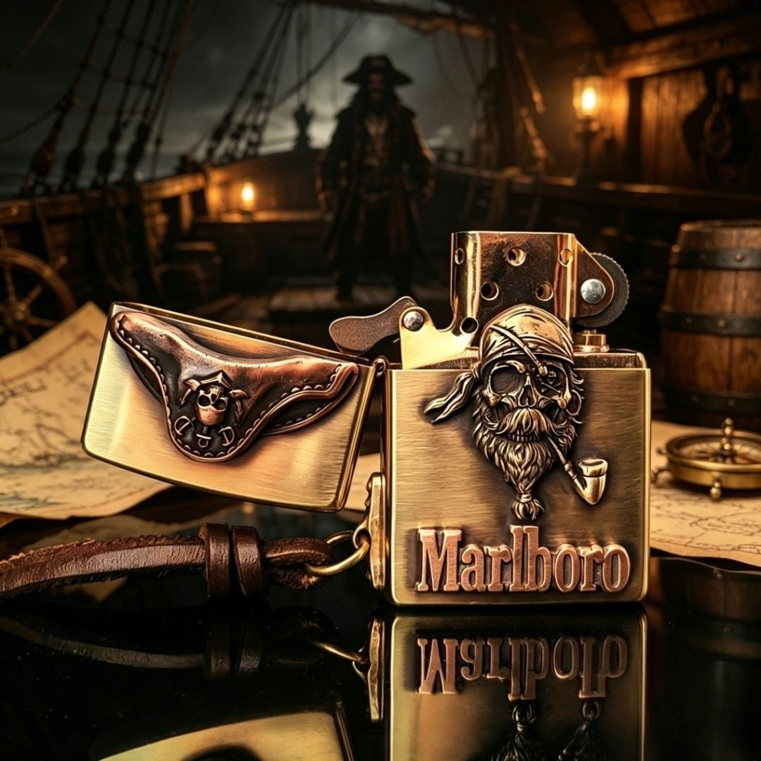 Vintage Pirate Skull Brass EDC Lighter