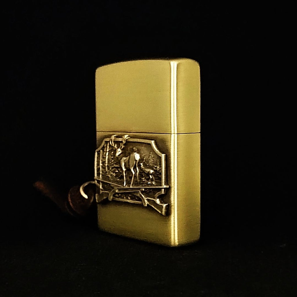 Elk Hunt Brass Lighter - Windproof Refillable Pocket Lighter for Men