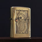 Vinember king of hearts cherub brass engraved vintage lighter front view