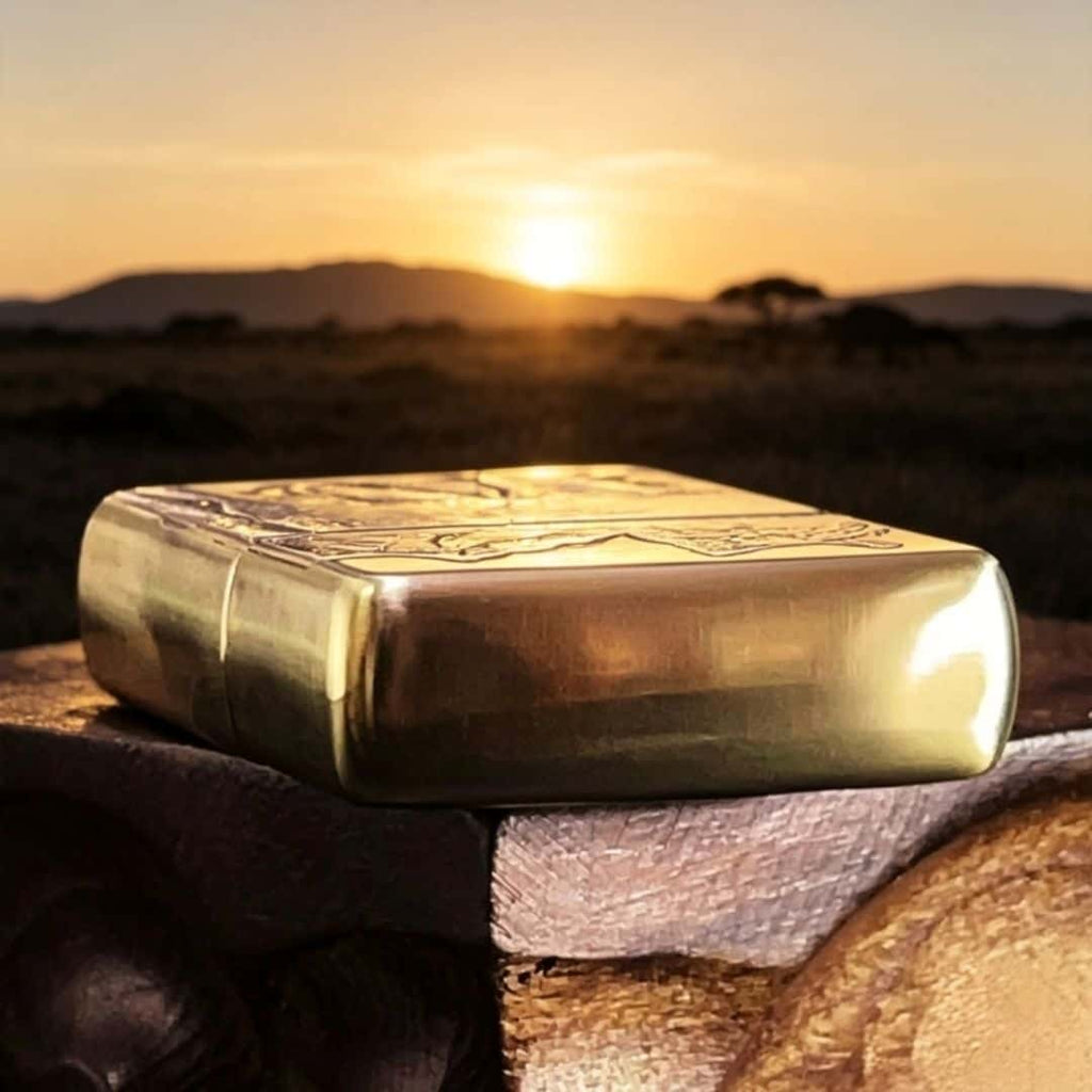 Lucky Lion Brass Lighter - Windproof Refillable Pocket Lighter for Men