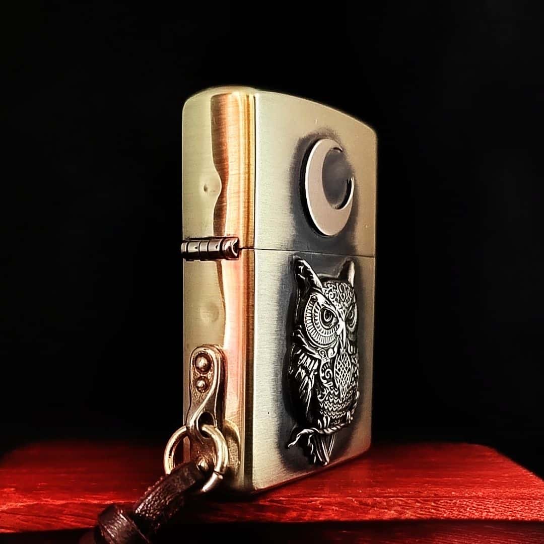 Owl Brass Lighter - Windproof Refillable Pocket Lighter for Men