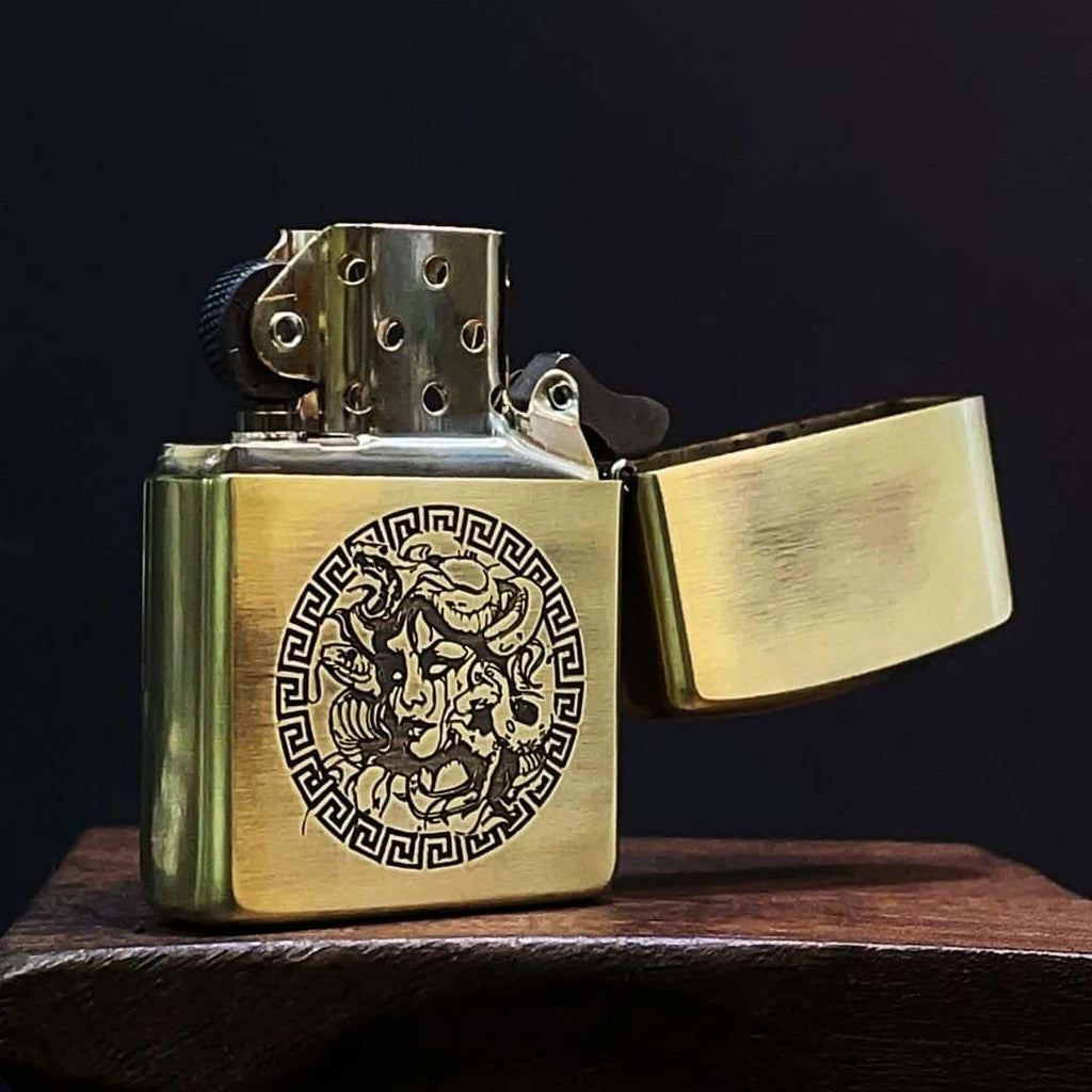 Medusa Brass Engraved Lighter