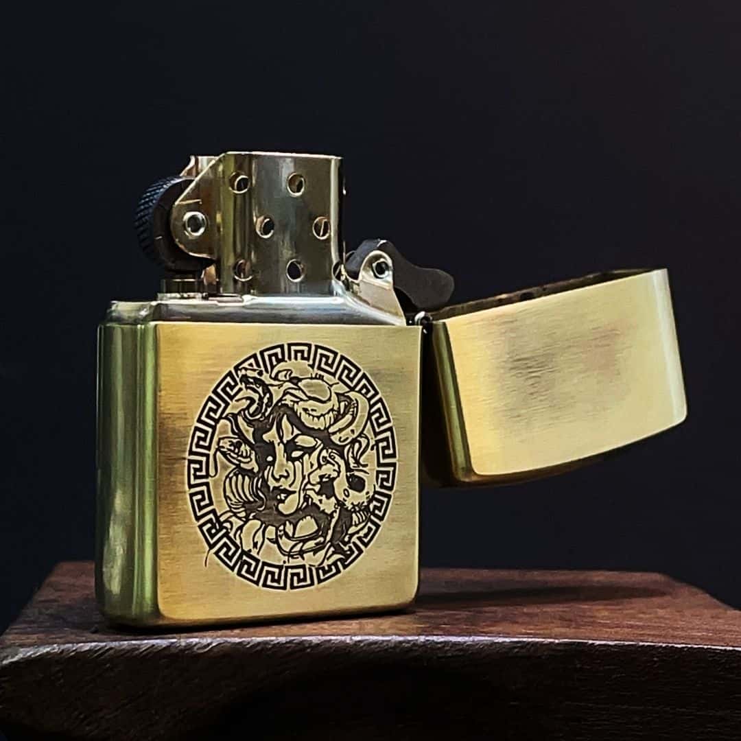 Medusa Brass Engraved Lighter