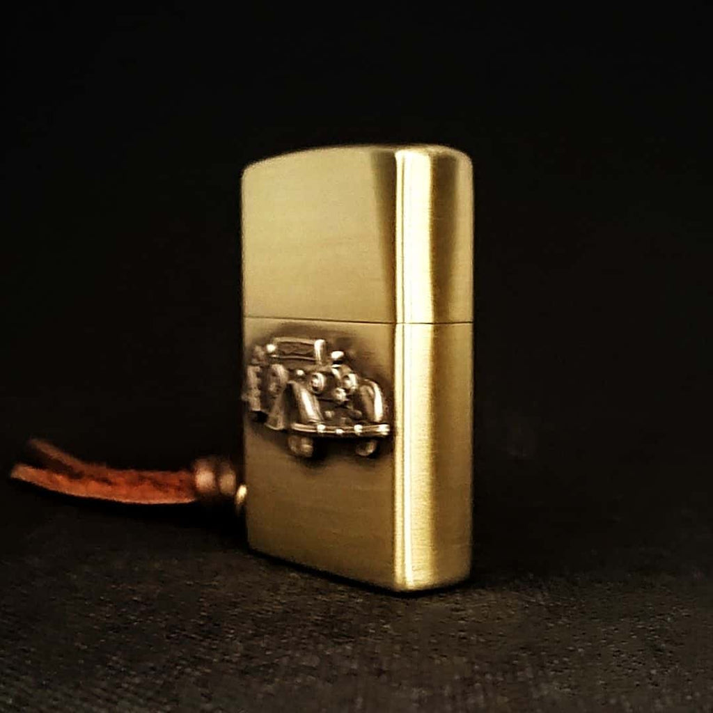 Vintage Car Brass Lighter - Windproof Refillable Pocket Lighter for Men