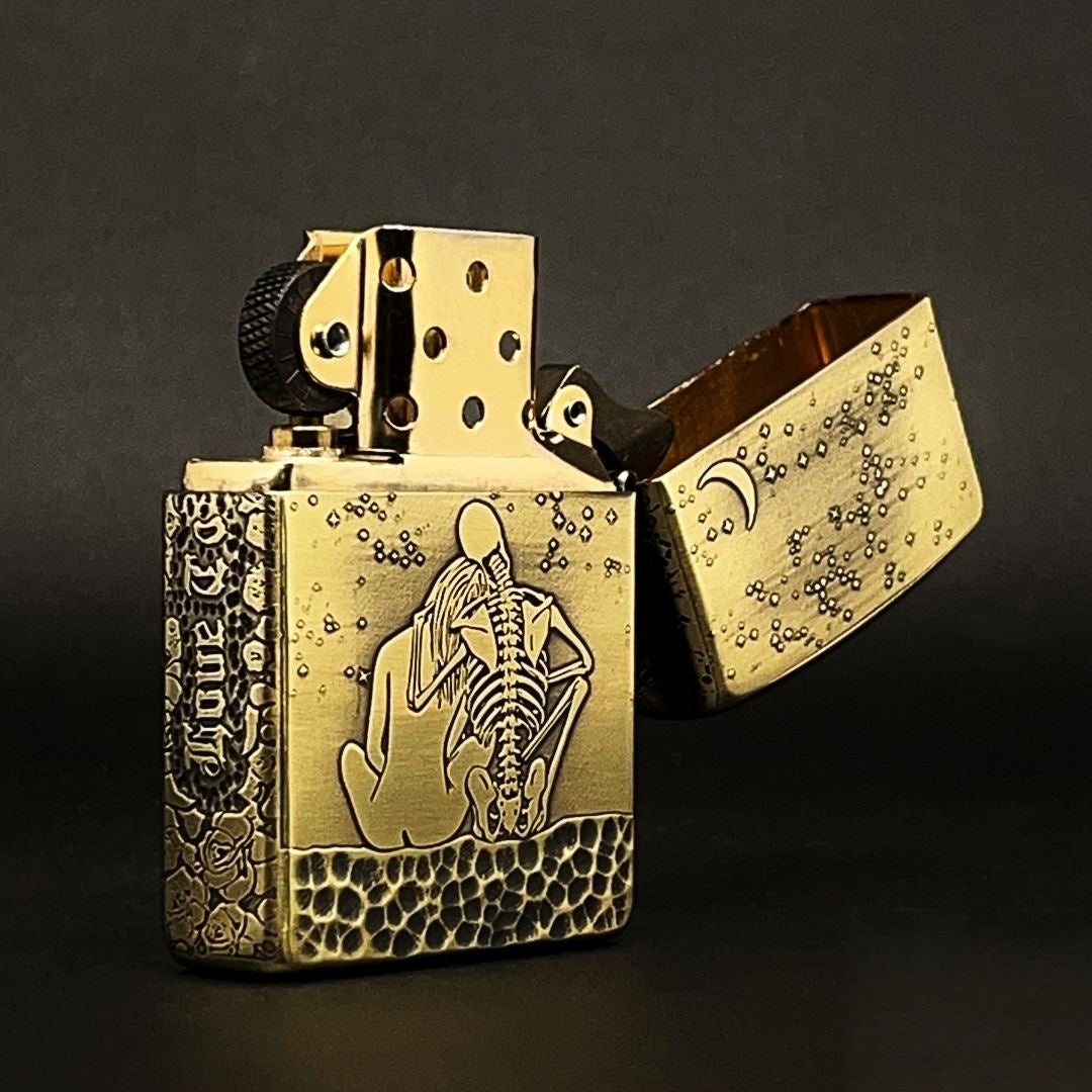 Eternal Love Script Brass Lighter - Windproof Refillable Pocket Lighter for Men