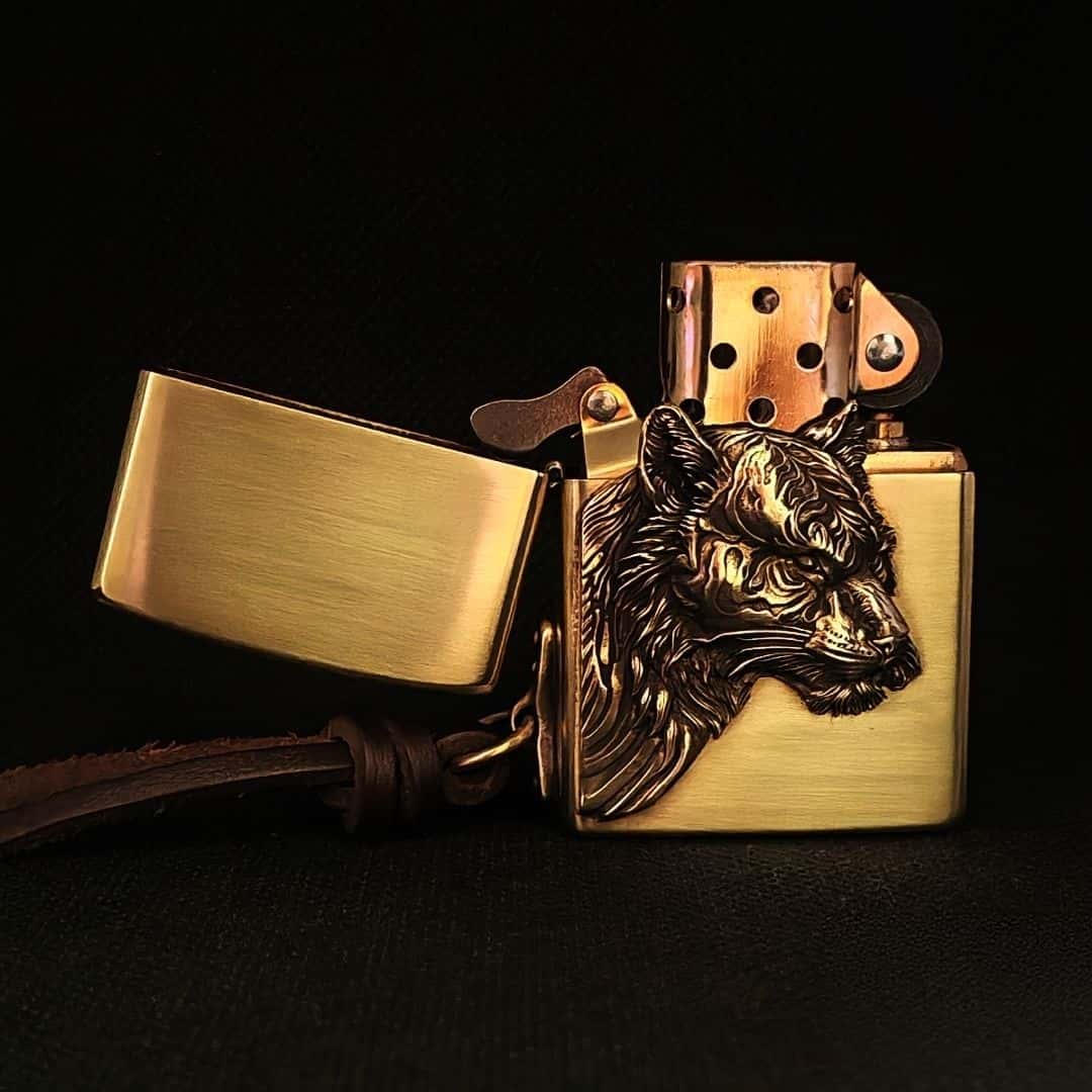 Fierce Tiger Brass Lighter - Windproof Refillable Pocket Lighter for Men