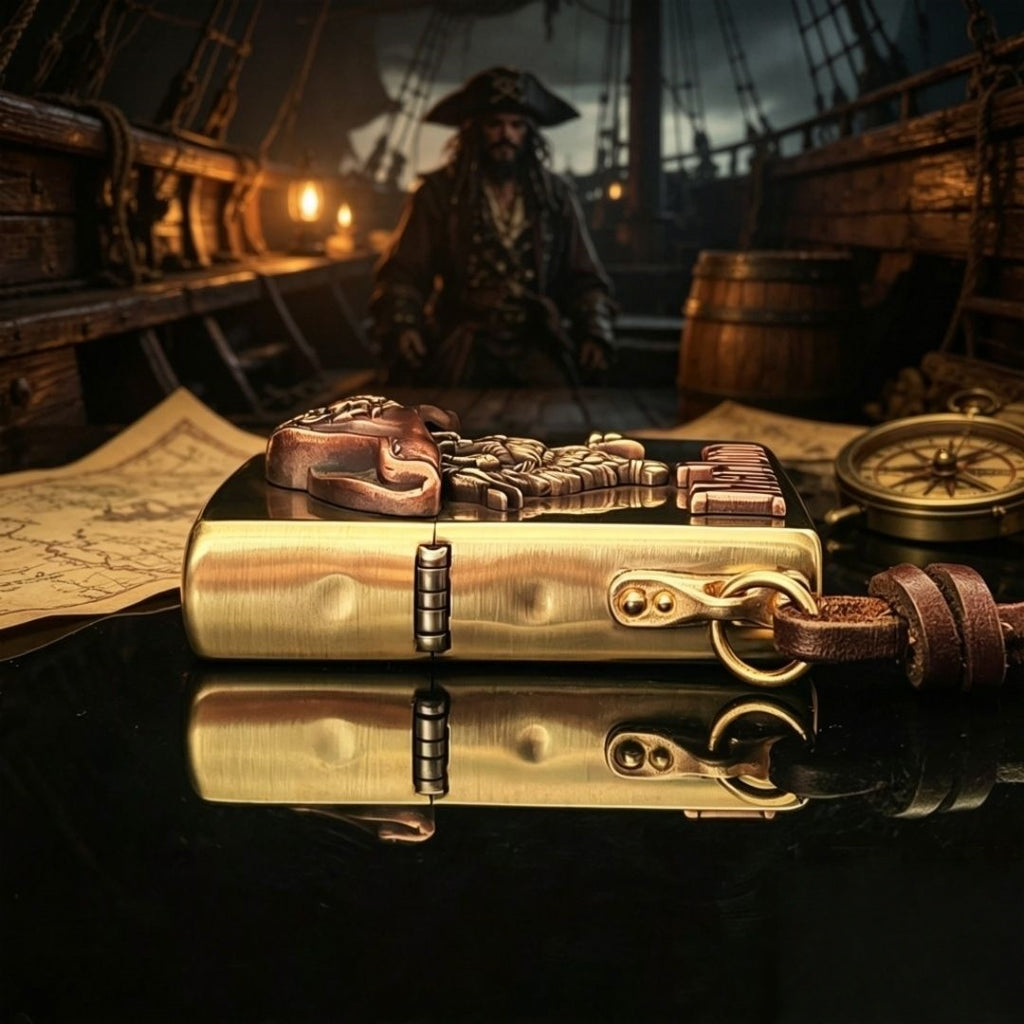 Vintage Pirate Skull Brass EDC Lighter