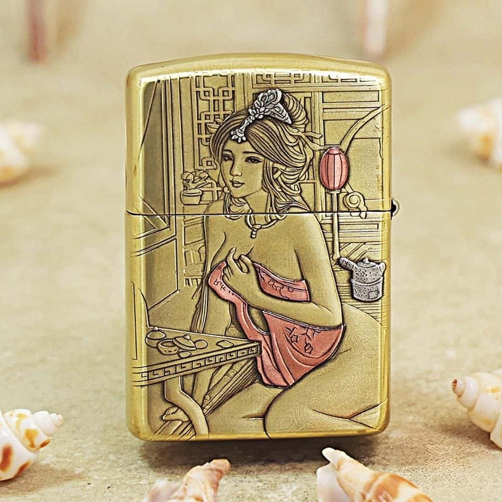Classical Beauty Brass Lighter - Windproof Refillable Pocket Lighter for Men