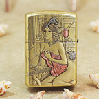 Classical Beauty Brass Lighter - Windproof Refillable Pocket Lighter for Men