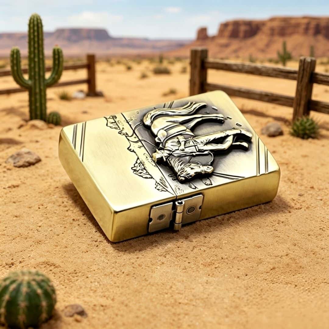 Custom Western Cowboy Brass Lighter