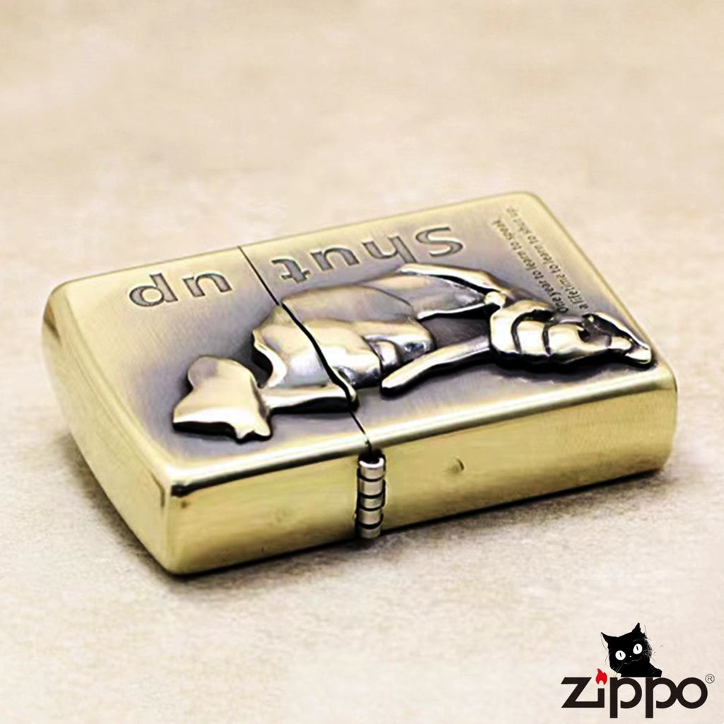 Prudence Script Brass Lighter - Windproof Refillable Pocket Lighter for Men