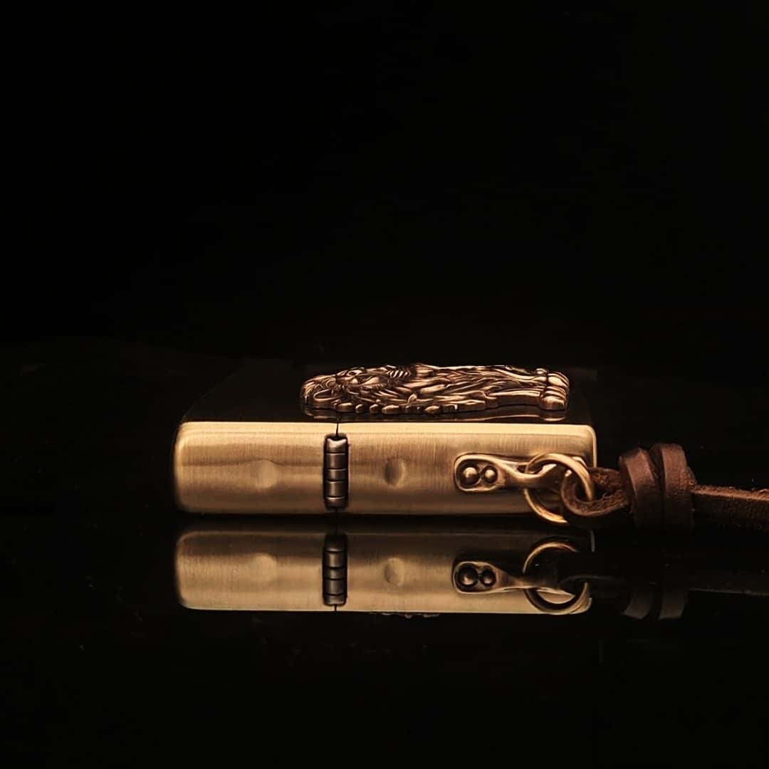 Forest King Lion Brass Lighter - Windproof Refillable Pocket Lighter for Men