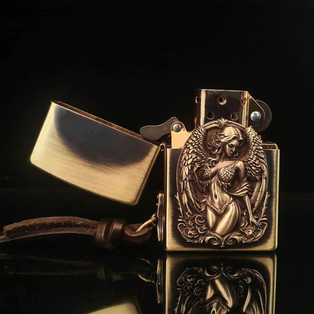 Custom Winged Goddess Brass Lighter