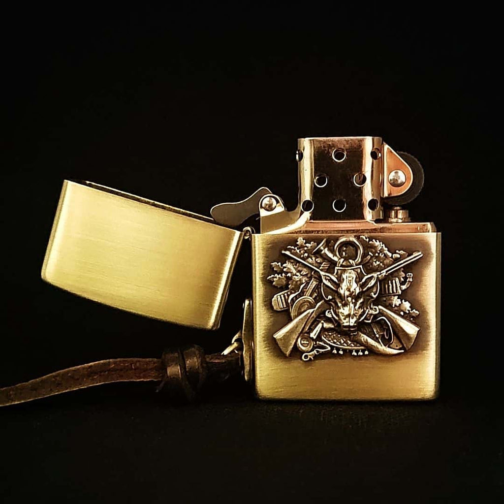 Wild Boar Hunt Brass Lighter - Windproof Refillable Pocket Lighter for Men