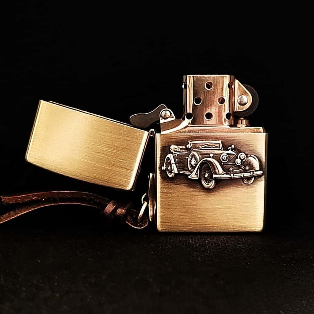 Vintage Car Brass Lighter - Windproof Refillable Pocket Lighter for Men