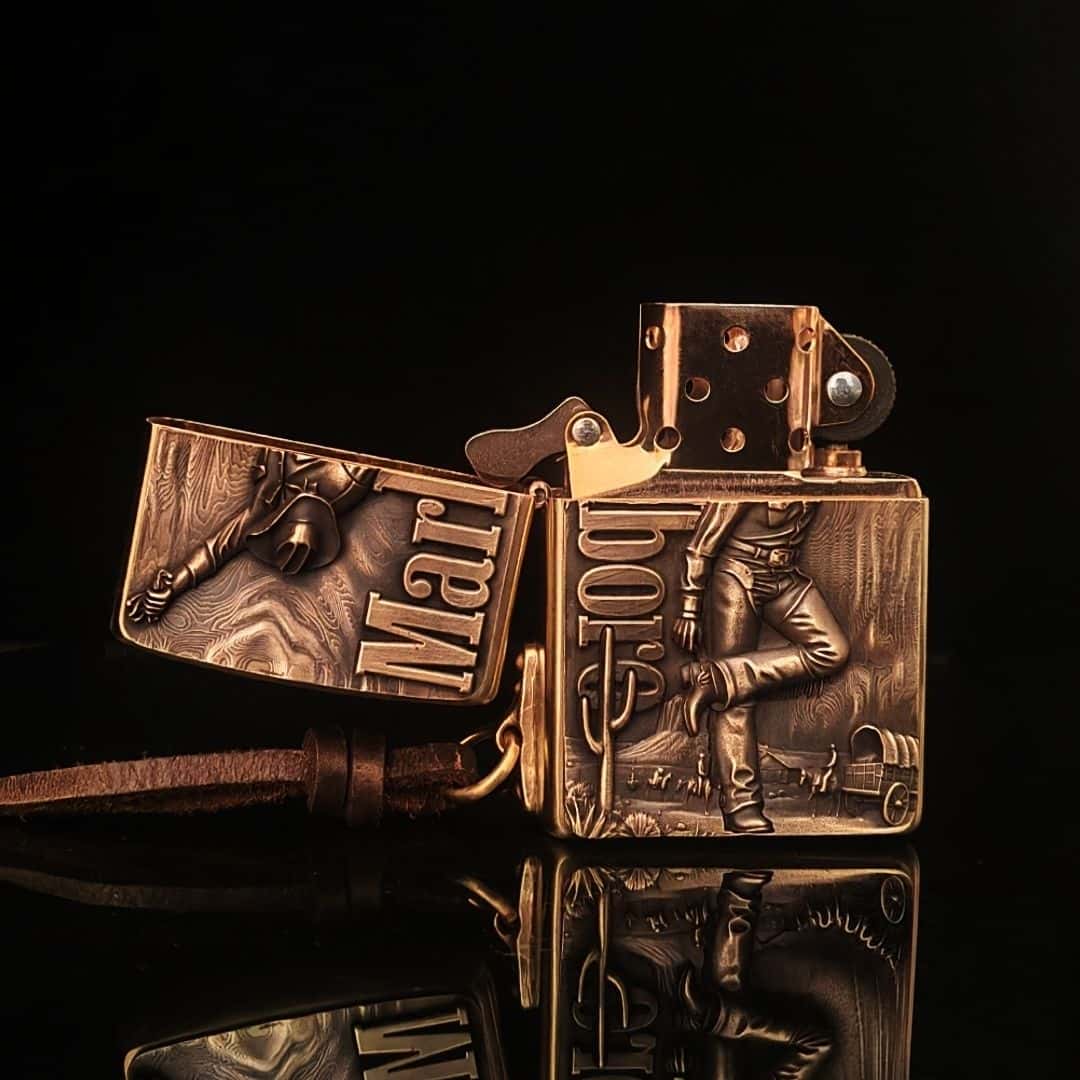 Custom Western Cowboy Brass Lighter