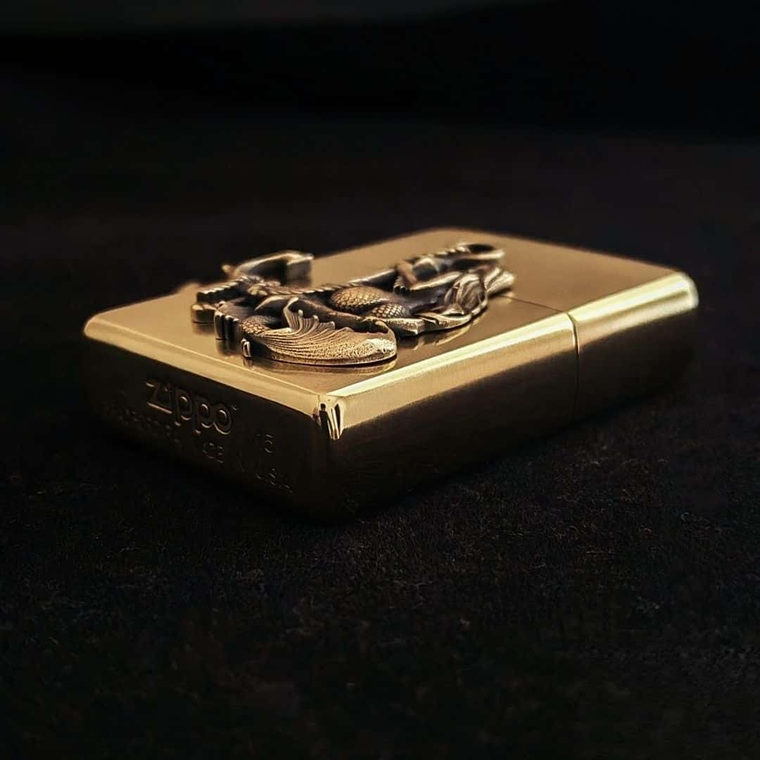 Mermaid Beauty Brass Lighter - Windproof Refillable Pocket Lighter for Men