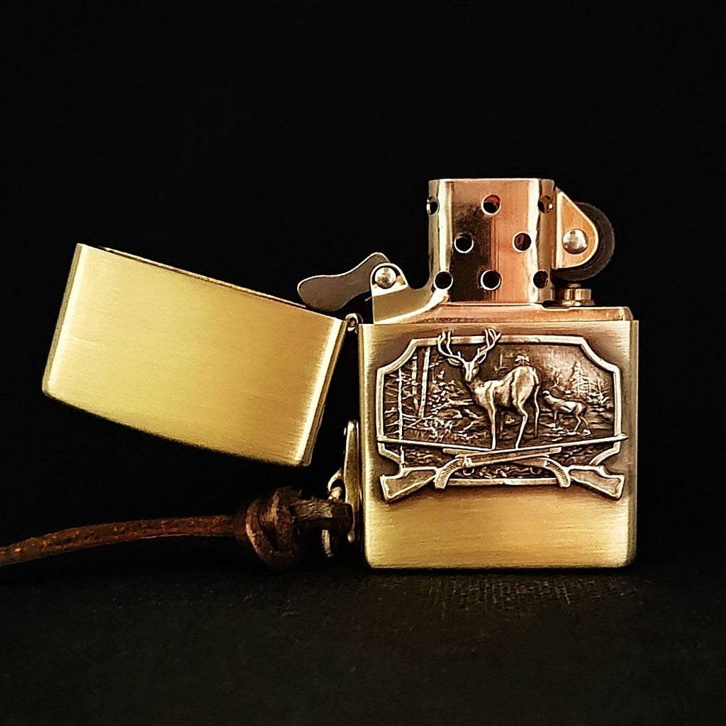 Elk Hunt Brass Lighter - Windproof Refillable Pocket Lighter for Men
