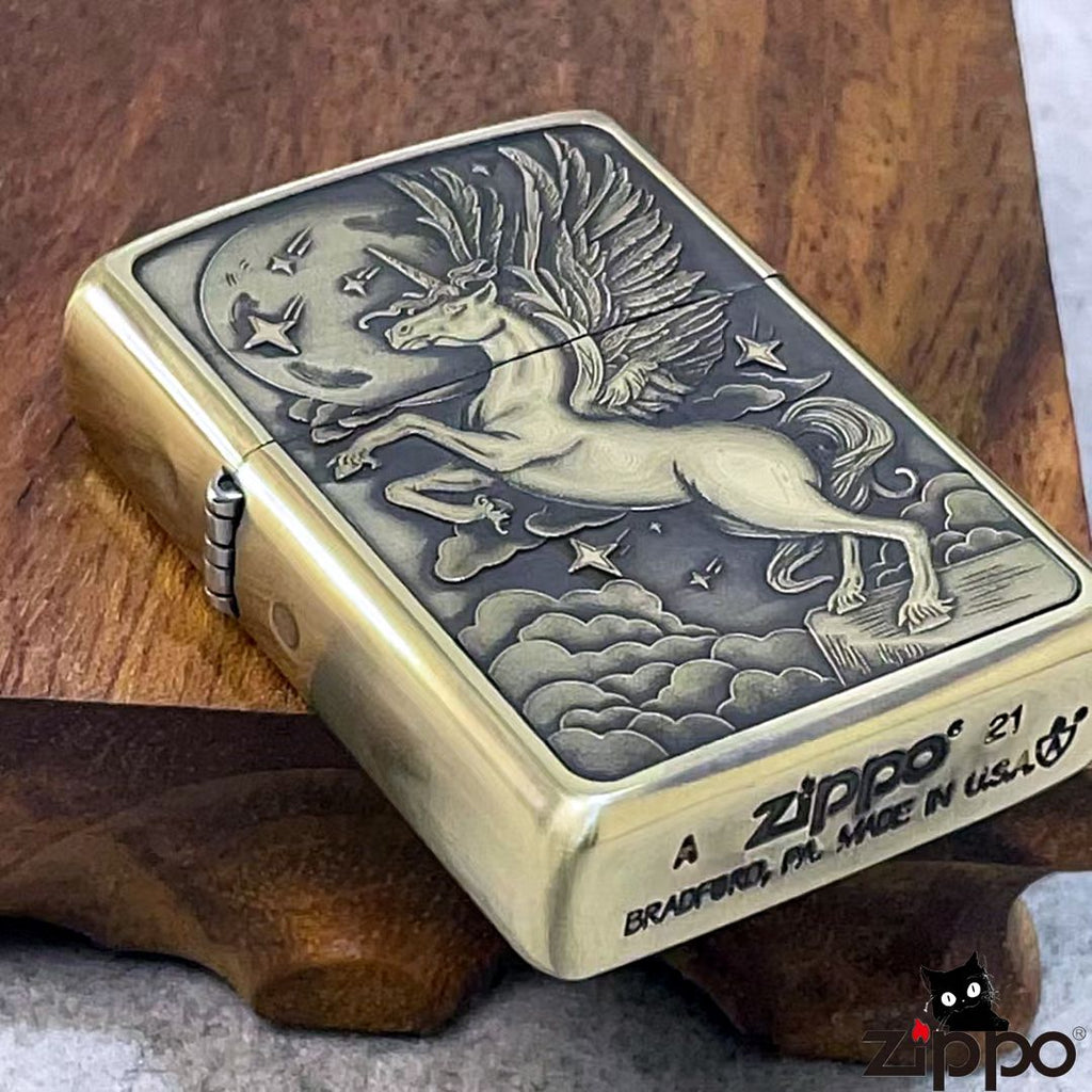 Romantic Unicorn Brass Lighter - Windproof Refillable Pocket Lighter for Men