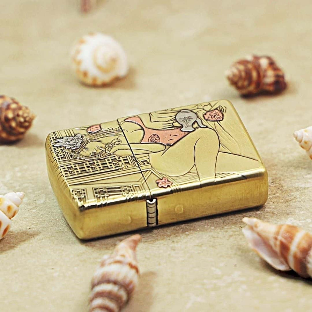 Classical Beauty Brass Lighter - Windproof Refillable Pocket Lighter for Men