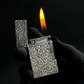 Vintage Meteorite Texture Double Flame Lighter – Luxury Windproof Refillable Butane Lighter for Men