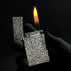 Vintage Meteorite Texture Double Flame Lighter – Luxury Windproof Refillable Butane Lighter for Men