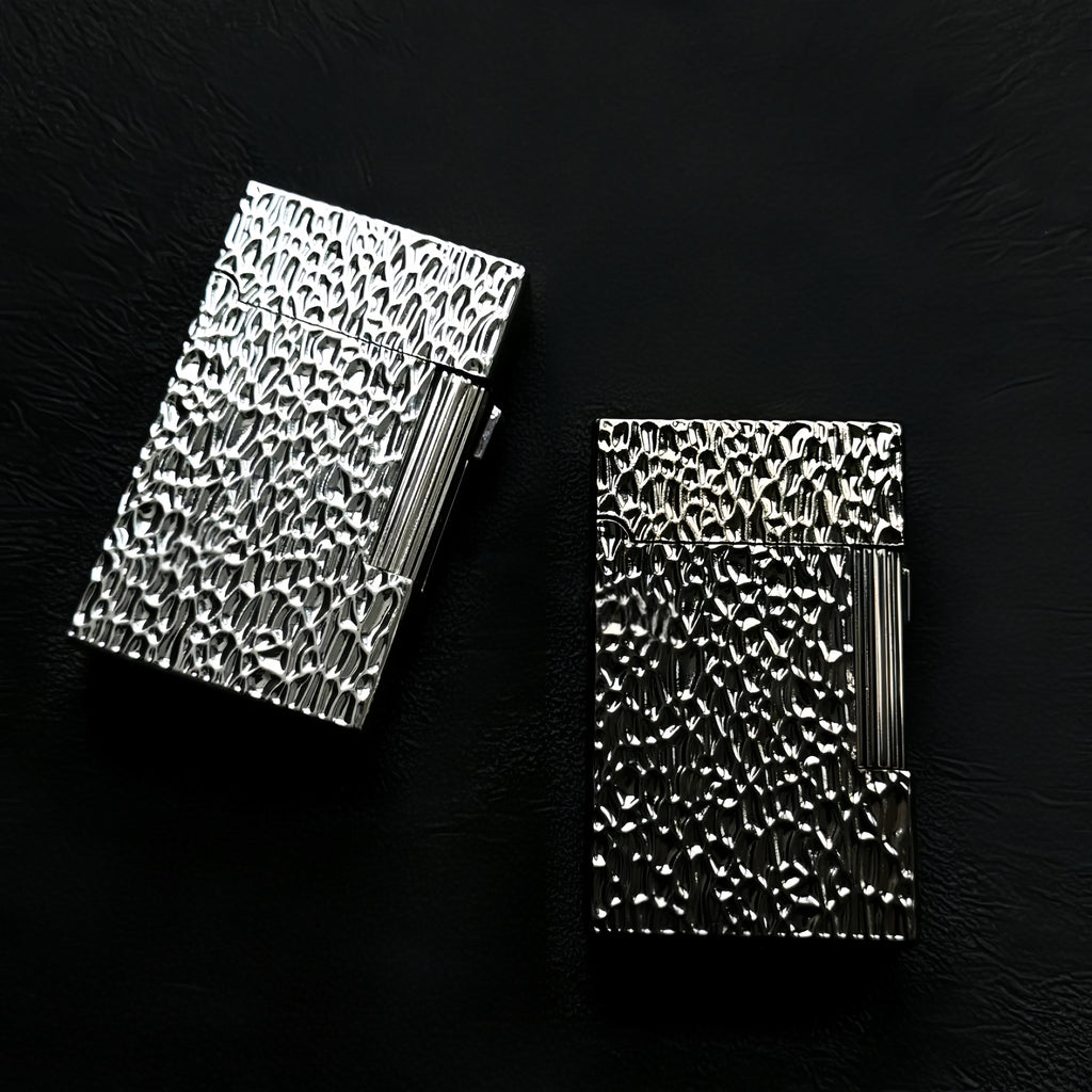 Vintage Meteorite Texture Double Flame Lighter – Luxury Windproof Refillable Butane Lighter for Men