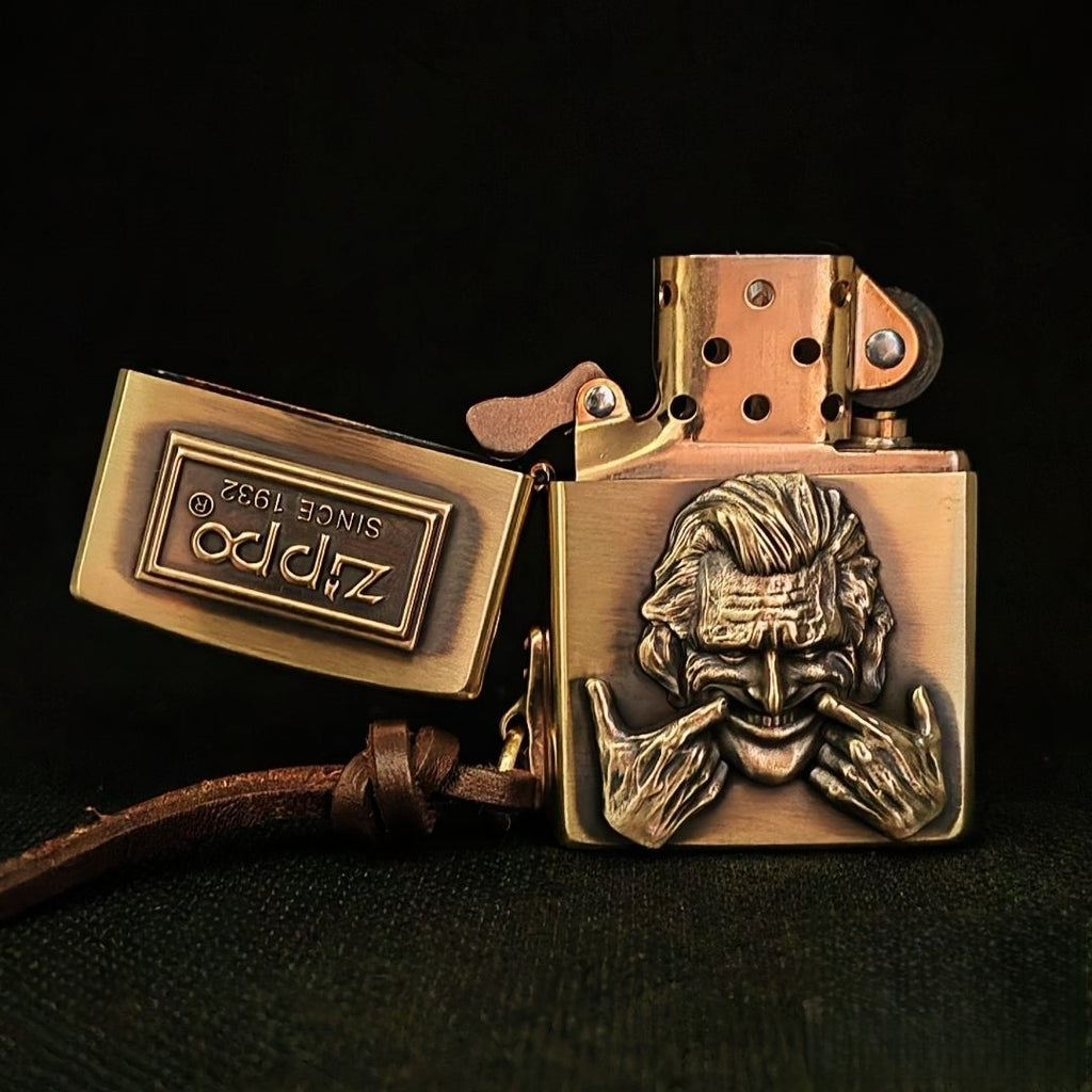 Handcrafted Brass Relief Windproof Lighter Based on an Authentic Zippo
