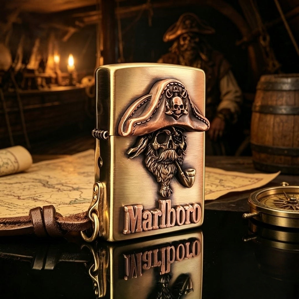 Vintage Pirate Skull Brass EDC Lighter