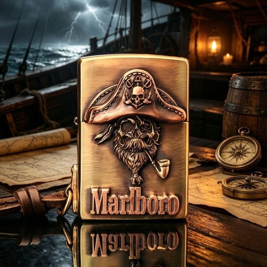 Vintage Pirate Skull Brass EDC Lighter