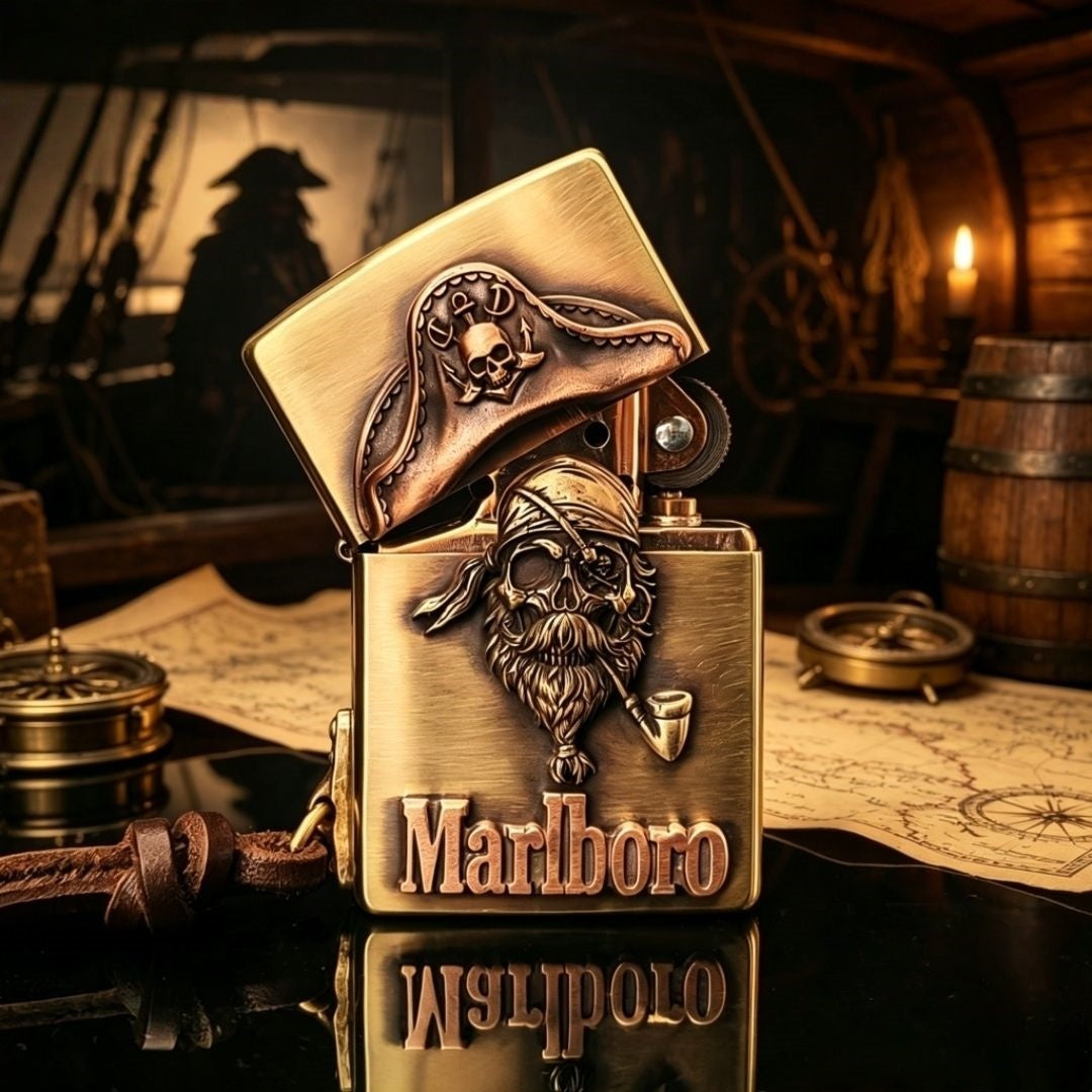 Vintage Pirate Skull Brass EDC Lighter