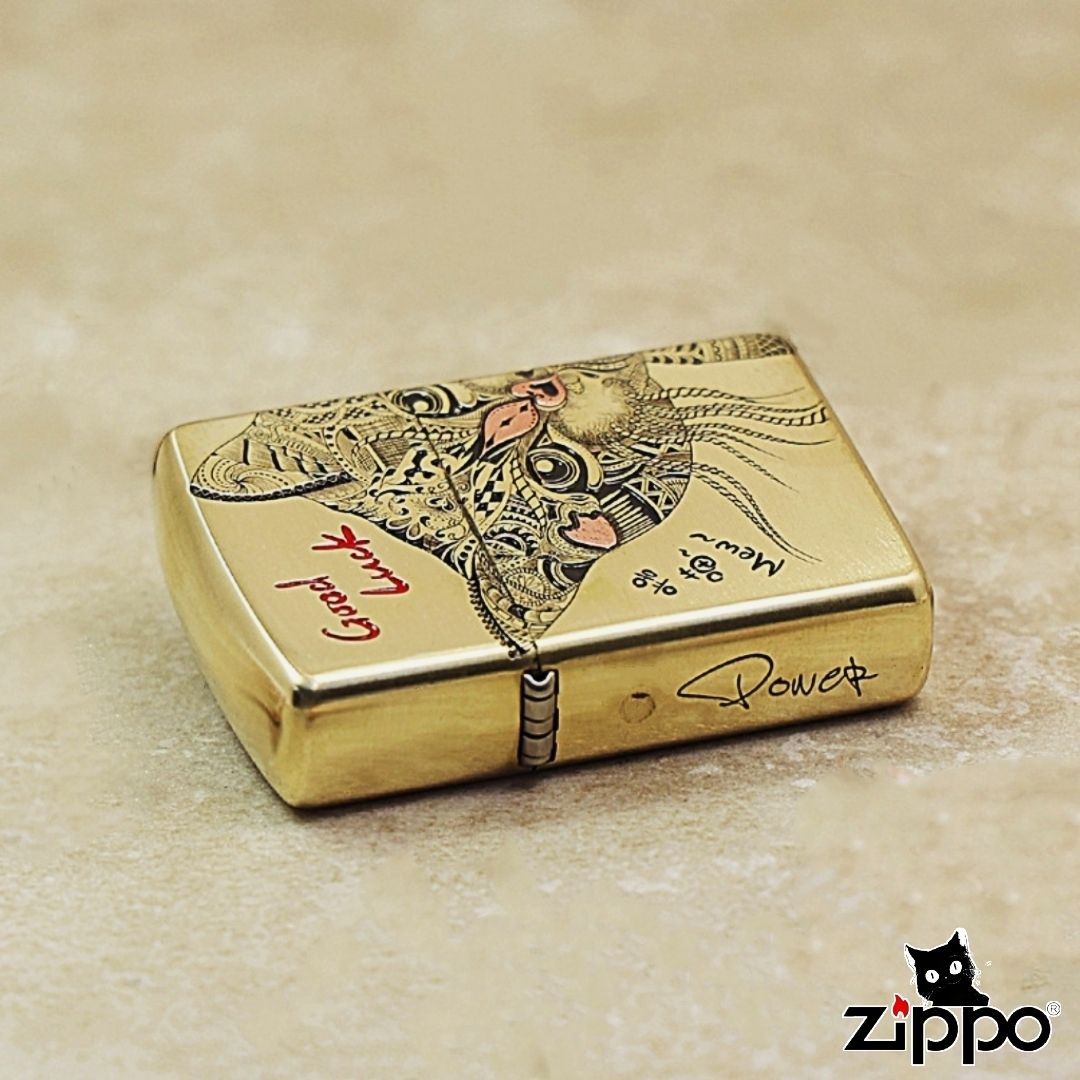 Cute Cat Brass Lighter - Windproof Refillable Pocket Lighter for Men