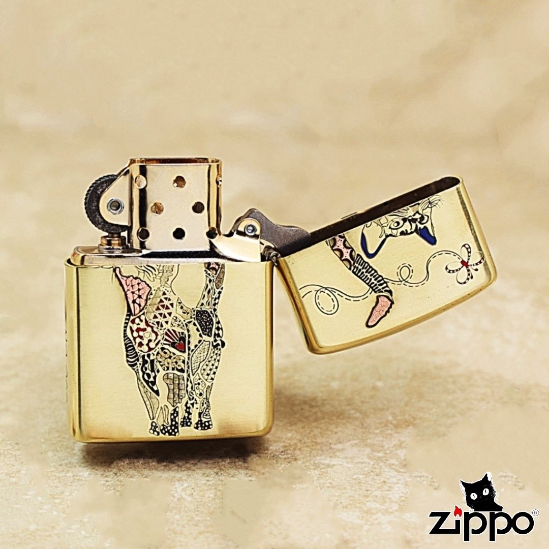 Cute Cat Brass Lighter - Windproof Refillable Pocket Lighter for Men