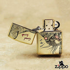 Cute Cat Brass Lighter - Windproof Refillable Pocket Lighter for Men
