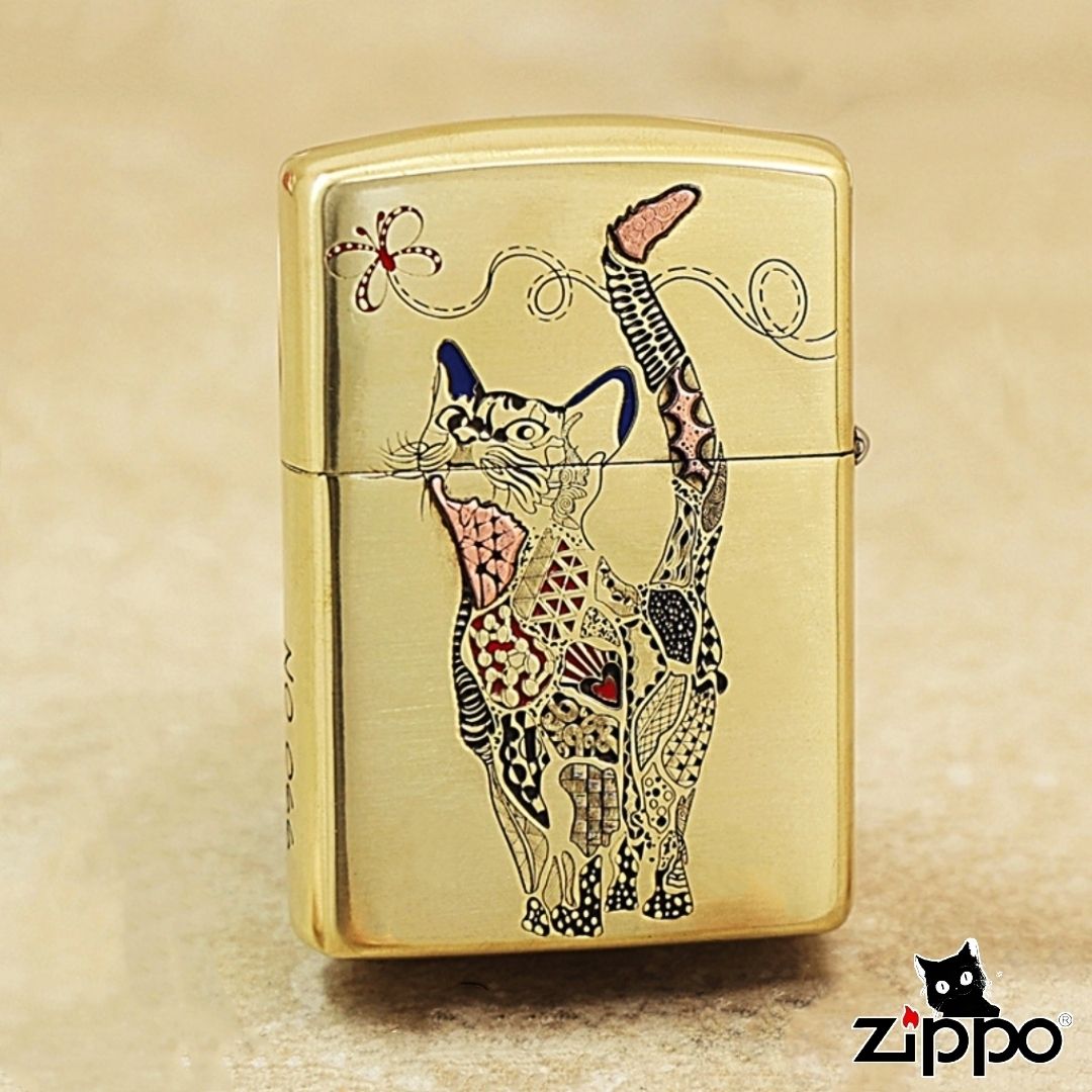 Cute Cat Brass Lighter - Windproof Refillable Pocket Lighter for Men
