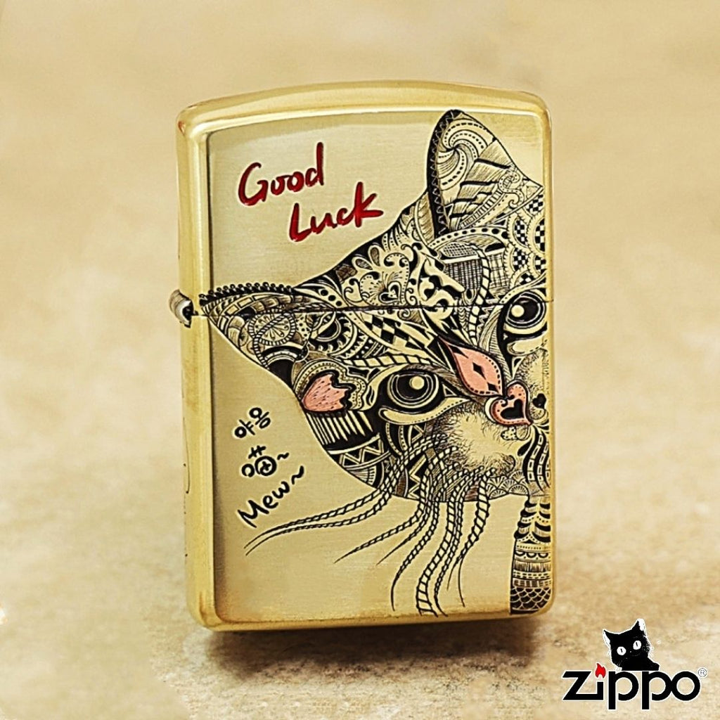 Cute Cat Brass Lighter - Windproof Refillable Pocket Lighter for Men